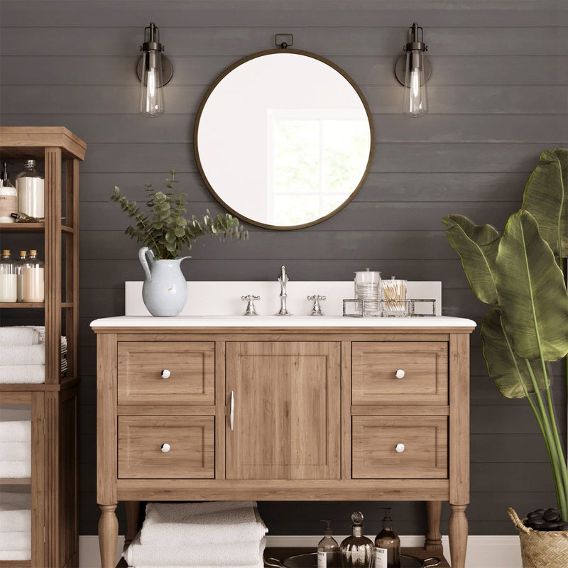 Barnyard Designs 24 Inch Round Bathroom Vanity Wall Mirror with Keyhole Hanger, Circle Metal Frame for Bedroom or Desk, Iron Metal Grey (24", Round) - Image 3